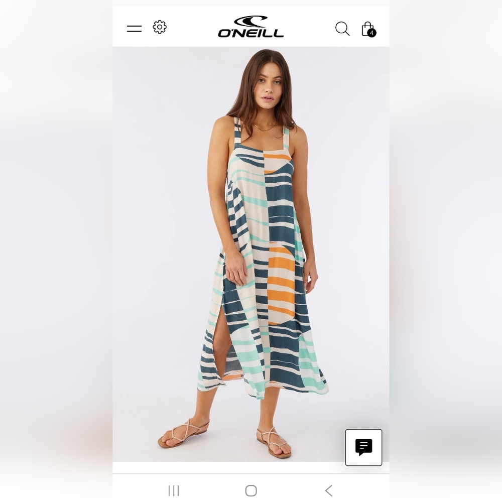 O'Neill Miranda Blue and Orange Swim Coverup with Geometric Design